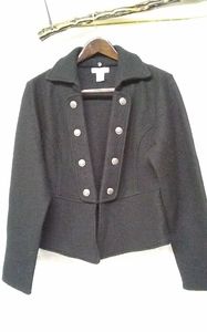 LA SEINE Women's Jacket Crop Black Embellished Blazer Wool Blend Sz L/36